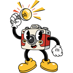 A Cheerful Camera with its Flash Going Off