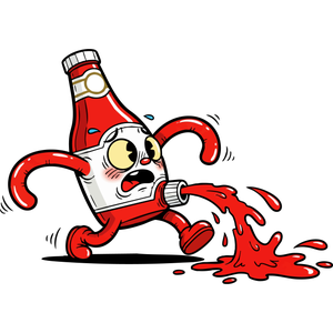 A Clumsy Bottle of Ketchup Making a Mess