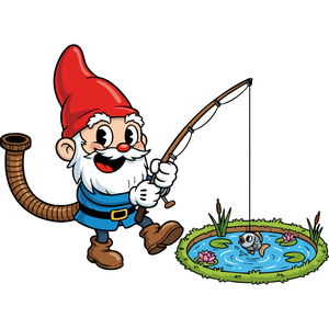 A Garden Gnome Fishing in a Pond
