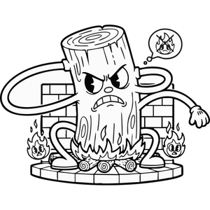 A Grumpy Log in a Fireplace