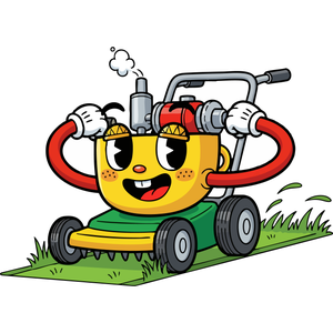 A Happy Lawn Mower Cutting the Grass