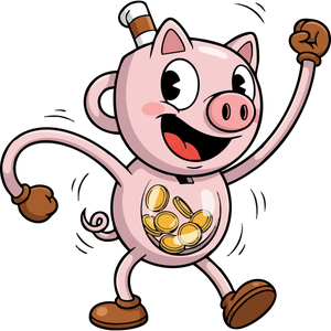 A Happy Piggy Bank Shaking with Coins
