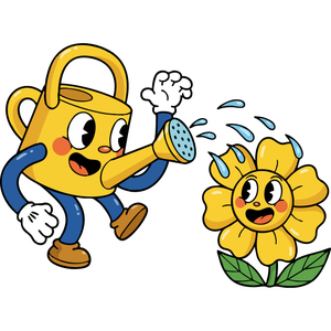 A Happy Watering Can Watering a Flower