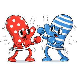 A Pair of Oven Mitts Shadow Boxing