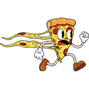 A Running Slice of Pizza with Stretchy Cheese