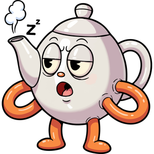A Sleepy Teapot Letting Out a Puff of Steam