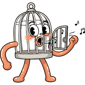 An Open Birdcage Character, Singing Happily
