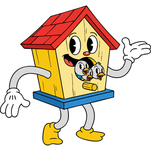 a Happy Birdhouse with a Bird Family