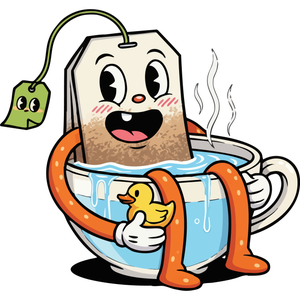 a Happy Tea Bag Taking a Bath in a Teacup