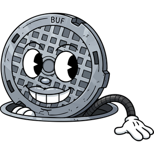 a Manhole Cover with Peeking Eyes