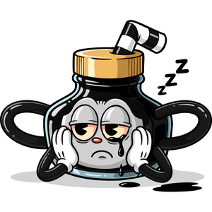a Sleepy Ink Bottle Crying a Single Drop